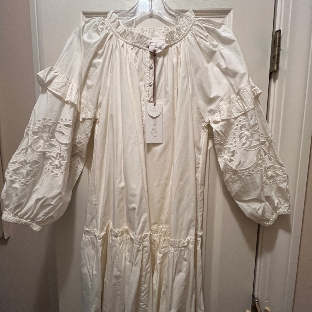 Cleobella Cream Long Sleeve Dress with Embroidery